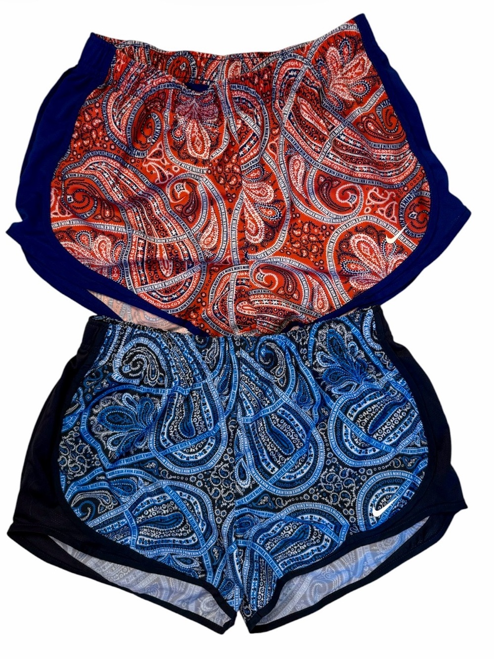 Nike Tempo running Paisley Print Athletic Bandana Print Shorts Set Red & Blue M